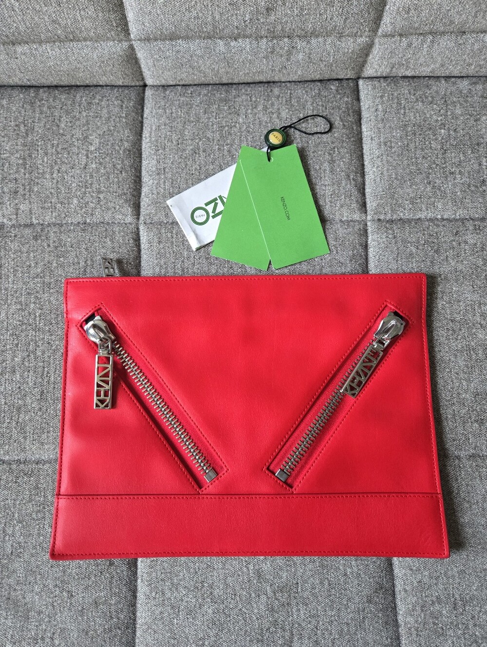 Kenzo | Kalifornia Leather Clutch Zip Pouch In Scarlet Red
